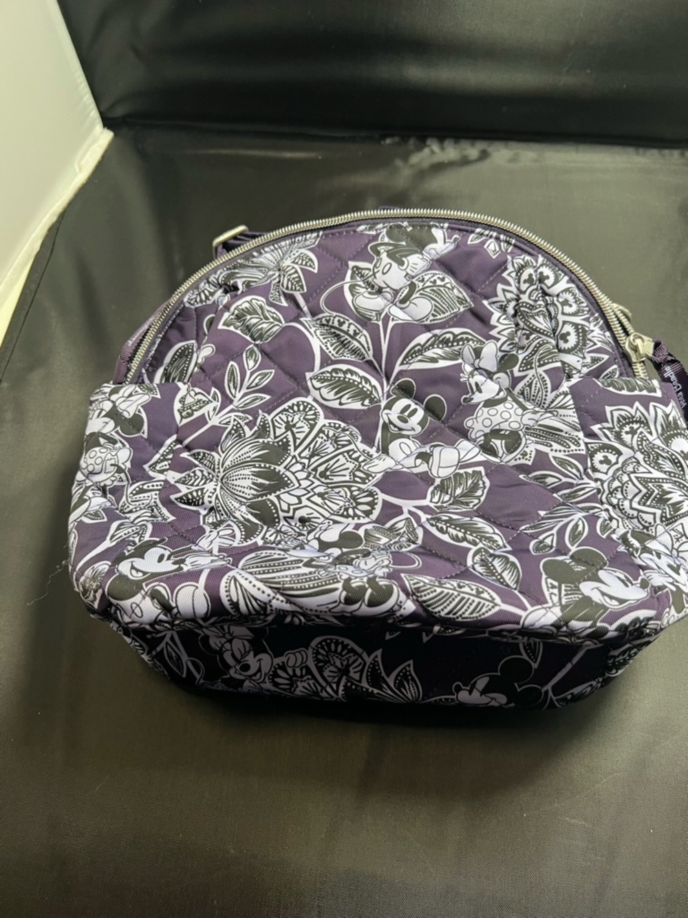 Vera Bradley Disney Mickey & Minnie Mouse Quilted Mini Backpack Black Floral EUC